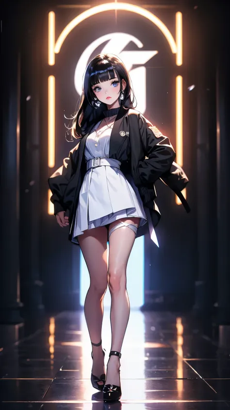 ((masterpiece)), envision a 8k, highres, cinematic, beautiful full body pinup of a cute girl with a slender body, long black hai...