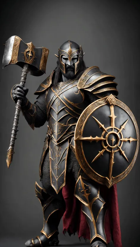 Spartan Helmet of King Leonidas Gray Half-Orc Black and Red Armor Cloak Large Foot-Length Templar-Style Shield Cleric of the Life Domain Dungeons and Dragons ORC
