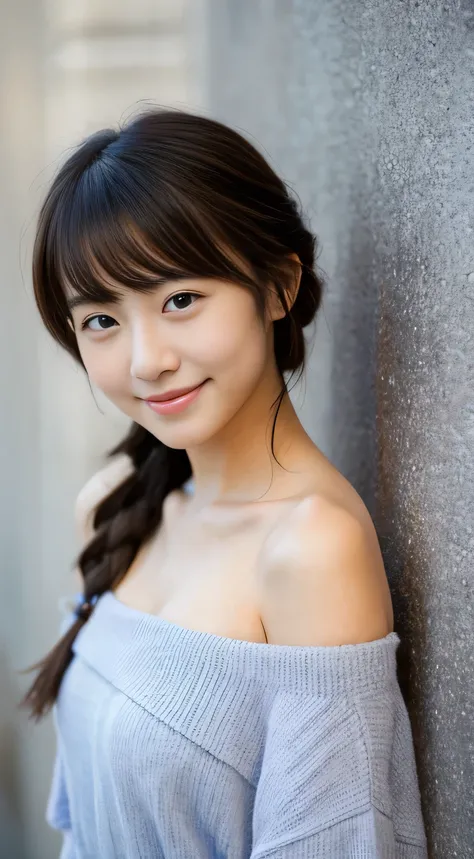 masterpiece,best quality,(Japanese girl),((Beautiful girl)),cleavage,(off shoulder:1.2),(perfect body beauty:1.2),(shy smile),From slightly above