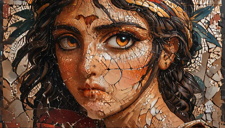 ancient Greek mosaic art of an amazon warrior, beautiful amazon warrior, ((full body shot: 1.5)), ((anatomically correct: 1.5)) (ultra detailed face: 1.4), dynamic skin complexion, dynamic hair style, dynamic hair color, she is wearing ancient Greek armor,...