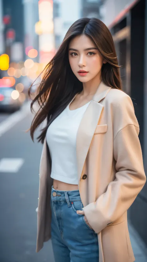 a beautiful fashion model in stylish modern fashion, standing in front of a wall in the streets of tokyo, street fashion snap photography, realistic, stunning fashion, beautiful detailed eyes, beautiful detailed lips, extremely detailed face, masterpiece, ...