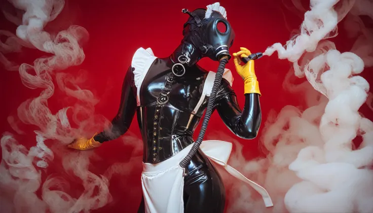 latex sexy maid. the gas mask, is a very thin dominant model 4 with small breasts. black latex suit, black corset, latex gloves,...