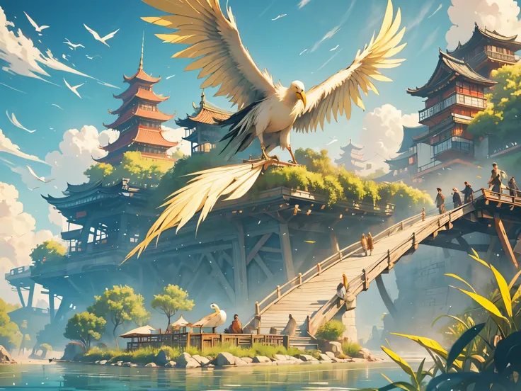 Once upon a time, men rode on yellow cranes away,
Now only the Yellow Crane Tower remains here to stay.
The yellow crane, once gone, returns no more,
White clouds linger for thousands of years, empty and oer.
The clear river flows past Han Yang trees so di...