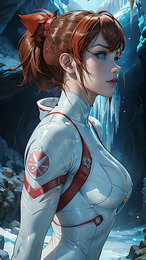 (rear view, backside view),,((The best quality, better resolution, award-winning portrait, official art)), ((perfect masterpiece)), ((realistic)) and ultra detailed photography of a cyberpunk nerd girl souryuu asuka langley with gothic and post apocalyptic...