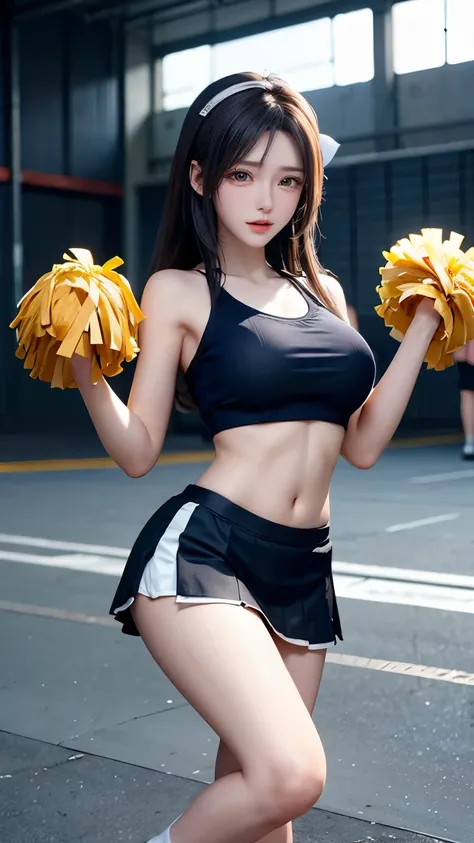 （Very delicate and beautiful：1.2）super model,,Beautiful breasts,voluptuous,【bike shorts】,,【3girls】,,Best Quality, High resolution, 8k,mini skirt,Knee-high socks.Cheerleader.Cheerleader