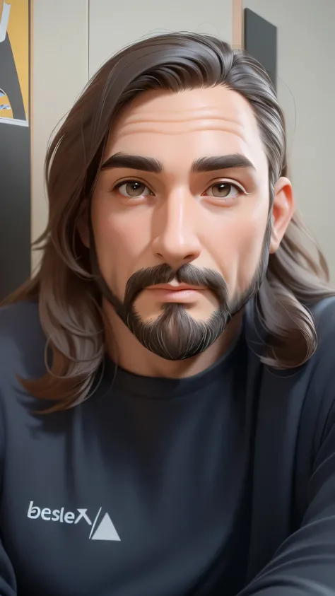 there is a man with long hair and a beard sitting at a table, 4 0 years old man, (3), 5 0 years old man, 4 men, 3, about 3 , 2 , 3 , with long hair, 3 HD, (best detail), (best quality), cartoon, 3DMM,