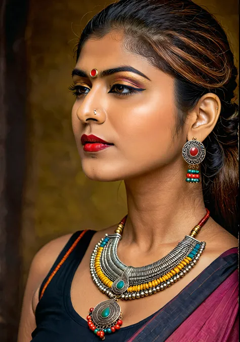 looks like nayanthara, aesthetic portrait shoot for indian ethnic jewellery brand, tribal theme photoshoot, jewellery inspired b...