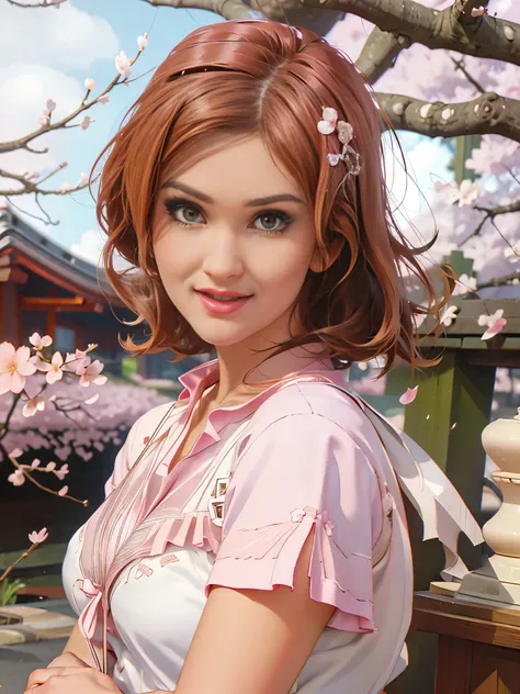 retro photography, 1960s , AGFA, Kodak, 1girl,  portrait, looking_at_viewer,  smile,  japan, tokyo, cherry blossom,  octane render,  solo, rtrophto1, tatiana.milovani 