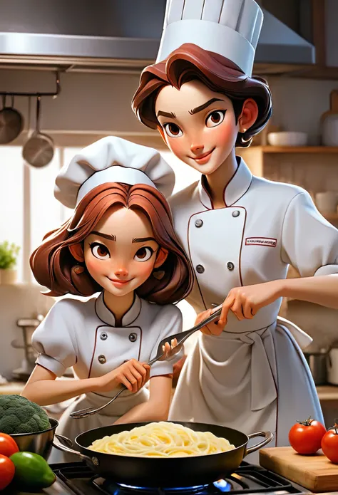 rating_safe, score_9, score_8_up, score_7_up, score_6_up, score_5_up, score_4_up, hires, cover page, Cuisine Information Journal, highres(lovers, housekeeper girl, cooking, wolf husband)Newlyweds, kitchen, smile, cinematic lighting,