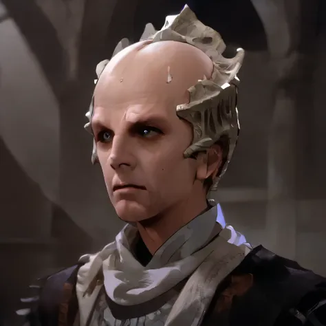 minbari, bold, bone ridges on his head that grow from his temples, wrap around the back of his head and rise to the crown