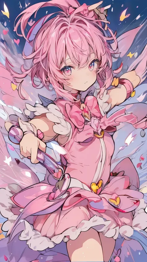 (Magical Girl 1:1.5)、Pink Magical Girl、Ruffled Skirt、ribbon、butterfly々、Lots of pink flowers、Sparkling、lame、Glitter、White Feather、Dance