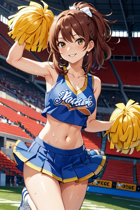 masterpiece, best quality, high resolution, airoha, medium hair, cheerleader, pom-pom \(clothes\), abdomen, mini skirt, stadium,...