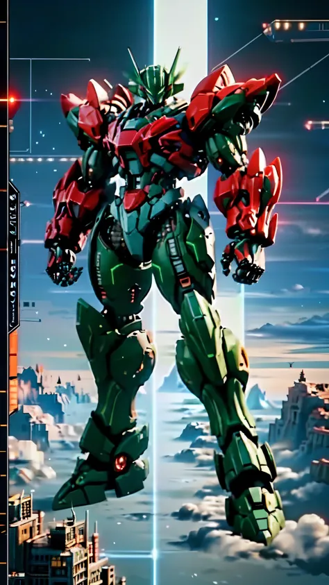 (masterpiece:1.5, best quality:1.5, extremely delicate:1.5), (male:1.5), humanoid Mecha, fully enclosed shoulder guards, matching arm and leg guards, full body, full armor, the design balances heavy with agility, (the color scheme is primarily Red with Whi...