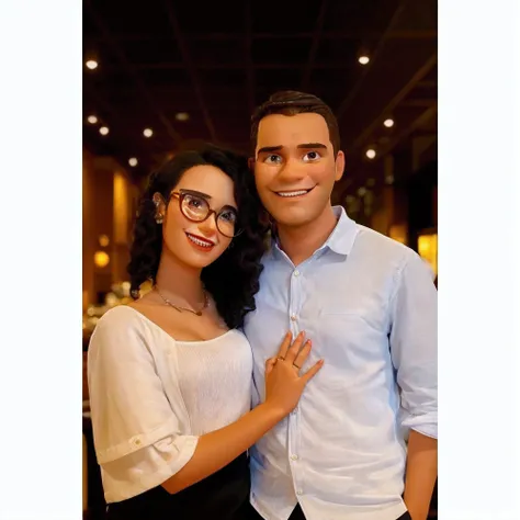 there is a man and woman standing together in a restaurant, by Nándor Katona, happy couple, profile image, profile picture, transparent background, reddit post, in the background, photo taken in 2 0 2 0, by Alexander Brook, alex yanes,  post, couple, by Al...