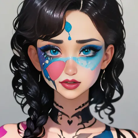 a close up of a woman with a face painted with a painting, crying makeup, china doll face, beautiful crying! android woman, intricate clown makeup, creative makeup, beautiful and creepy, clown makeup, face paint around eyes, leaky make - up, doll face, ins...