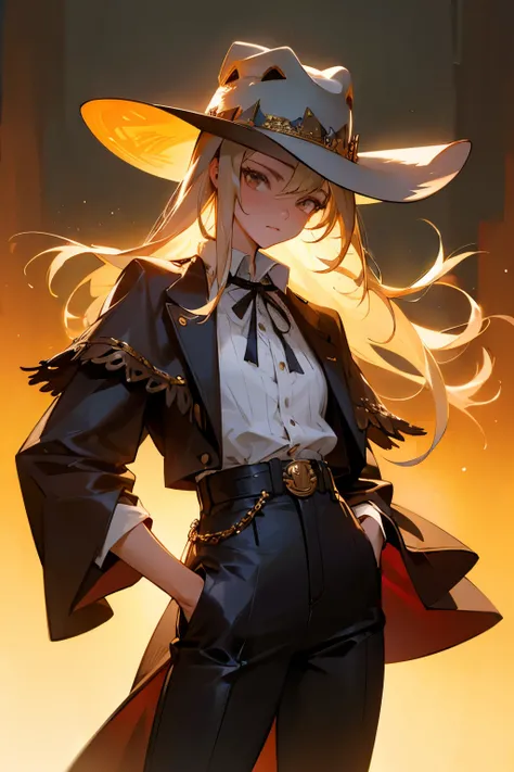 Famous girl, luxury fashion, cowboy hat, cowboy style clothes, light hair