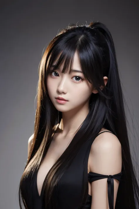 One girl, solo, High resolution, Long Hair, chest, Black Hair, とてもLong Hair, High resolution, 大きなchest, 