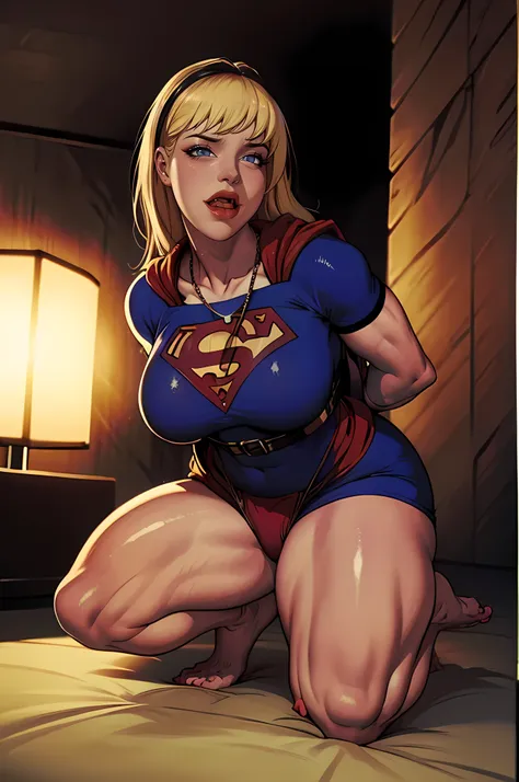 (((superheroine supergirl roupas rasgadas, roupas esfarrapadas,esta vestindo lingerie rendada, calcinha rendada, she is barefoot...