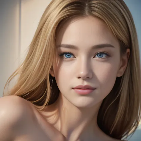 {{small breasts nipples}},,{{a close up of a girls with long blonde hair and blue eyes::nude}}, ultra realistic digital painting...