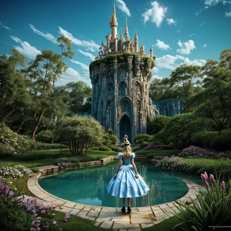 alice in wonderland, magical creatures around you, masterpiece, detailed