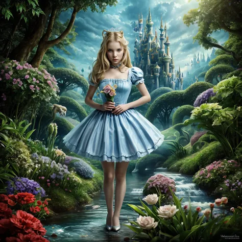 alice in wonderland, magical creatures around you, masterpiece, detailed