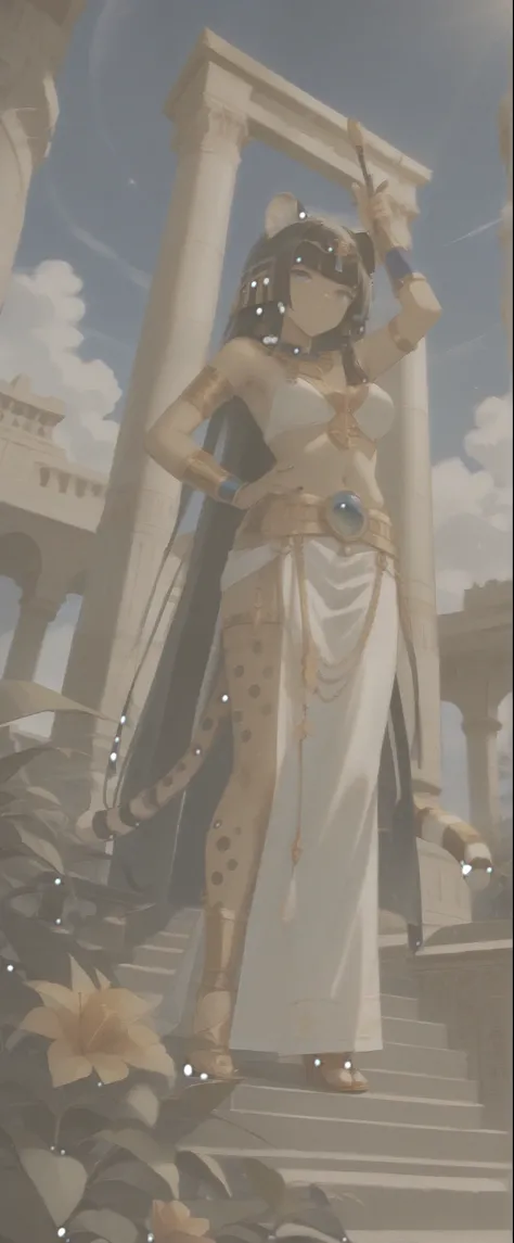 score_9, score_8_up, score_7_up, score_6_up, score_5_up, score_4_up,source_anime, source_furry,rating_safe,Egyptian goddess(female, Safkhet, Sesat, Seshet, Sesheta, Seshata, Uraeus with flower and star in diadem, (wearing cheetah skin:1.2), holding brush a...