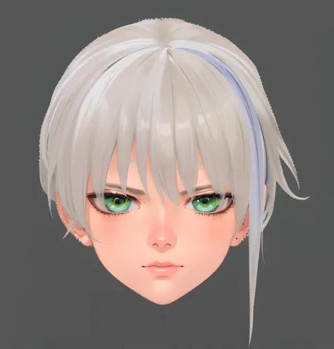 anime - style image of a man with white hair and green eyes, high detailed face anime, detailed anime soft face, with very highly detailed face, white bangs, anime styled 3d, face is highly detailed, realistic anime face, realistically rendered face, semi ...