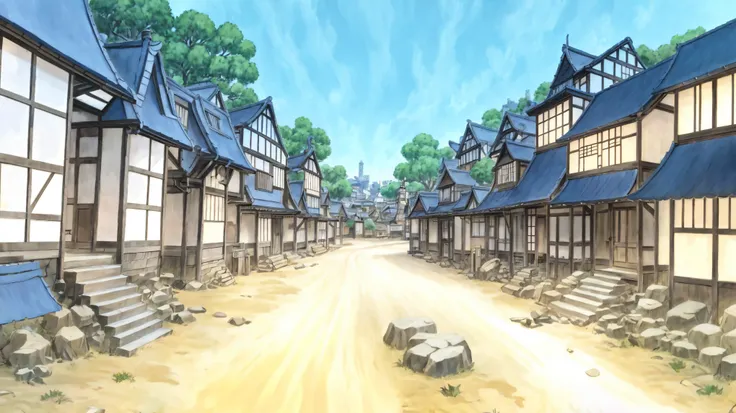 cartoon illustration of a street with a lot of buildings and a clock tower, town center background, town background, japanese town, renaissance port city background, medieval city background, feudal japanese setting, background art, ancient city landscape,...