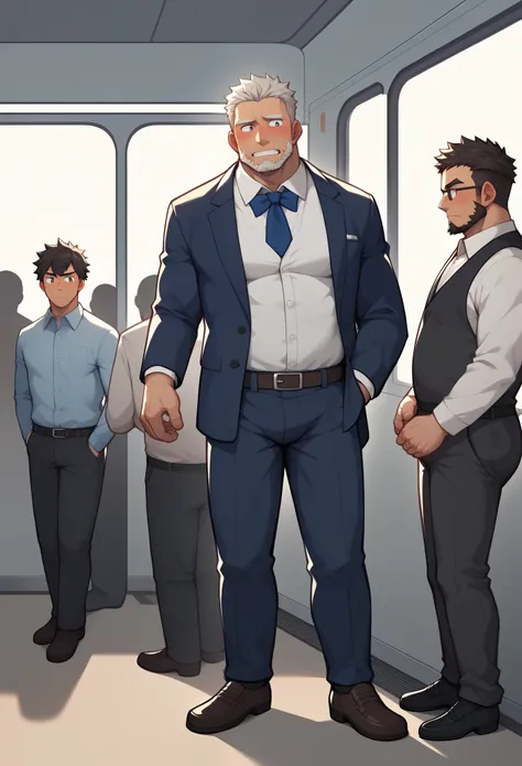 In the train. On a packed Tokyo train during rush hour, where movement is almost impossible due to the crowd, a
muscular, bear-like Japanese man in his 40s and a 30-something short-haired, bearded man stand side by side, both dressed in business suits. The...