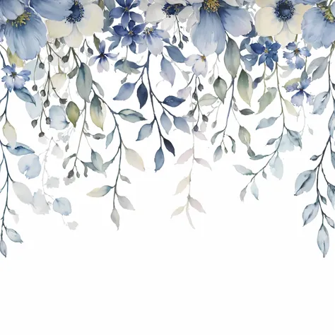 there is a watercolor painting of a blue and white flower, floral painted backdrop, botanical background, boho floral vines, dreamy floral background, floral wallpaper, vines and blue foliage, flower background, floral background, flowers background, fine ...