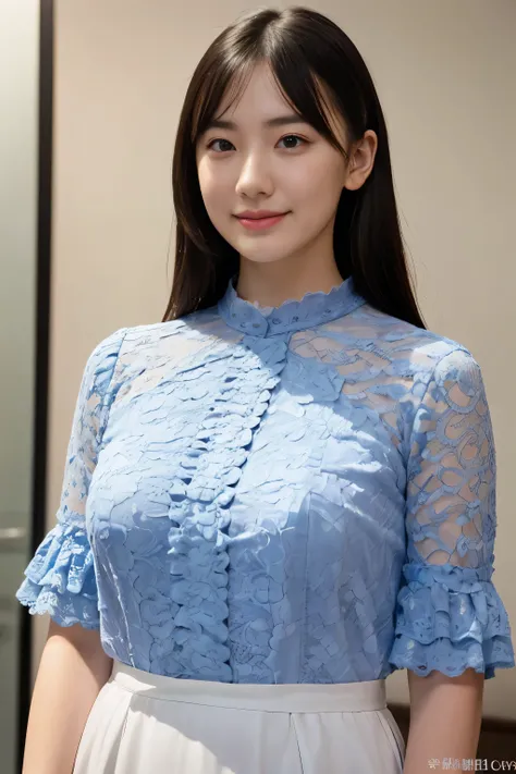 Mature Woman、Adult female、Woman in lace outfit、A dress with a wide open chest、Belly button visible clothing、Costume with upper and lower parts、High-quality full-body portraits、Big Breasts、Realistic、8k、Best Quality、Very high resolution、The background is a b...