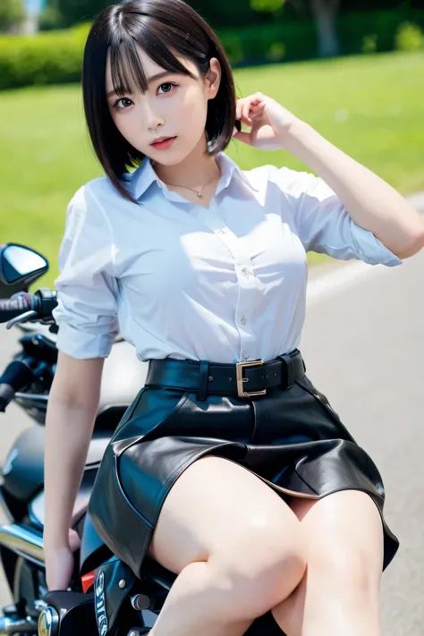 High resolution, masterpiece, girl、Driving a motorcycle、skirt