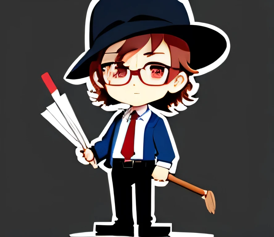 Teacher wearing a hat Male Anime Cute Whole body Holding a pointing stick