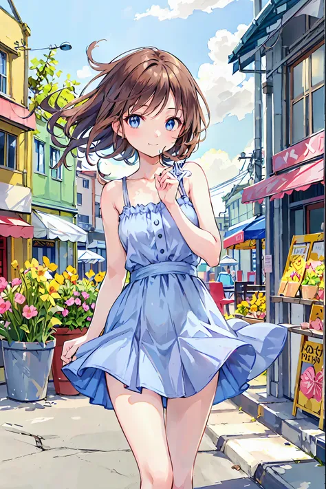 Brown Hair，Shortcuts，Messy Hair，Short braided hair，Neat，Slender beauty，A dignified posture，Small chest，Beautiful feet，Her captivating grey-blue eyes shine like stars，Vibrant colors,Beautiful Eyes,繊細なsmile,Textured Skin,The best quality at its best,A kind a...