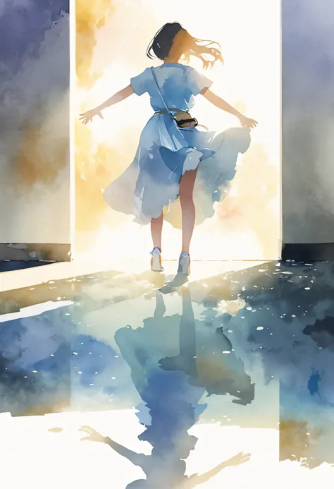 (Watercolor style, スペクトラムart) + Life after death、パノラマViewが広がる + Costume bag (View) + (flow + Subtle reflection) + (blend + Scattered) + (Light and shadow are clear + Swaying Dynamic), Illustration、art、From an 80's horror movie, 1 Girl、Ghosts、Statue of ...