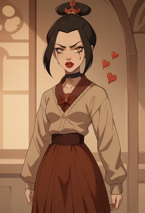 красный костюм евангелионаAzula. (a beautiful, young, fair-skinned, amber-eyed and slender girl of medium height. Azulas makeup consists of mascara and red lipstick. Azula also has wavy dark brown hair down to the middle of her back with two additional str...