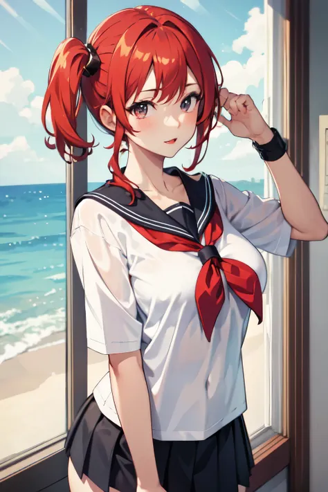 8ｋ,Best Quality,masterpiece, Sharp focus,High school girl，，Red Hair，Lewd，Sailor suit