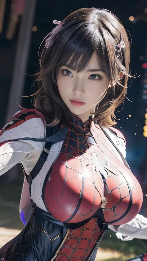 (１people girl、spider girl、superhero, 現代のpink spidermanのコスチューム, pink spiderman)、  masterpiece, best quality、ultra hd、ultra-high r...