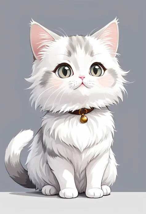 In TOK style, White and light grey fur，Cute cat, Munchkin cat, Looking at the audience, sit, Simple background