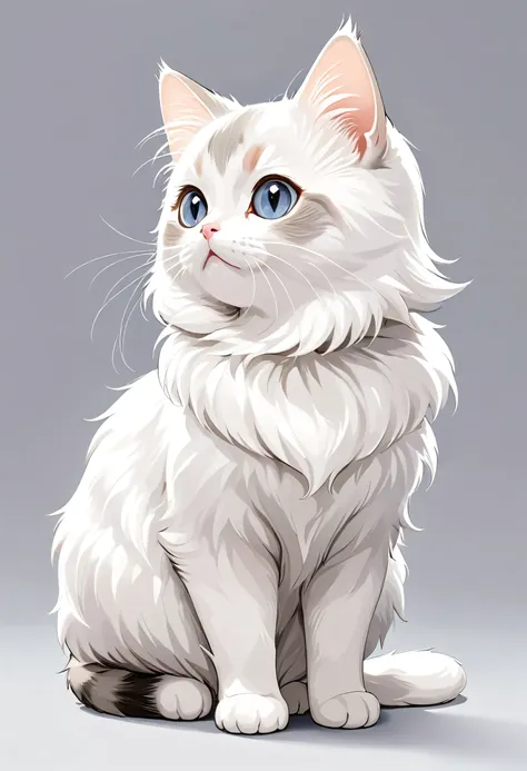 In TOK style, White and light grey fur，Cute cat, Munchkin cat, Looking ahead, sit, Simple background