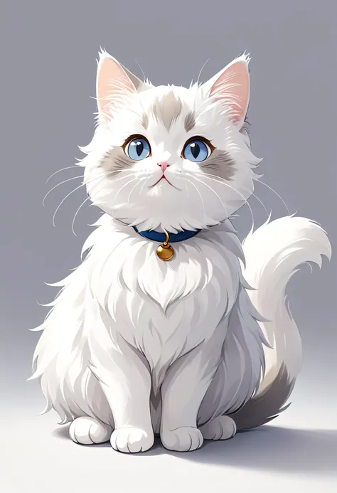 In TOK style, White and light grey fur，Cute cat, Munchkin cat, Looking at the audience, sit, Simple background