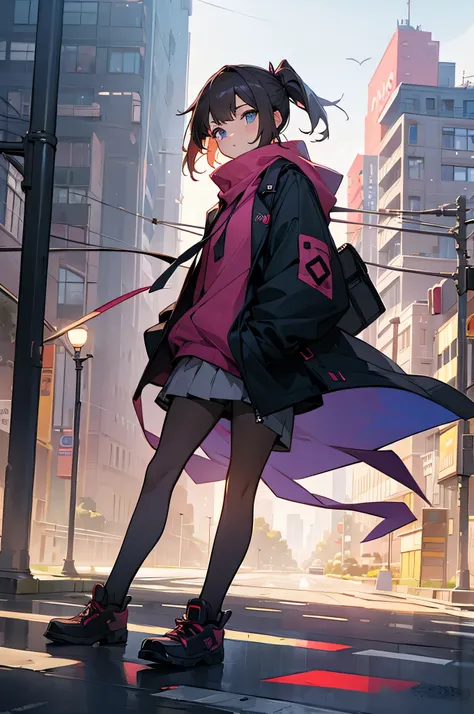 Female, city background, street clothes