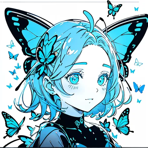 Blue Butterfly、Background black、Line Art、neon