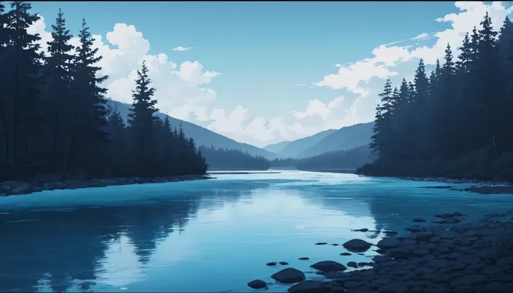 Moody lofi wallpapers blue pastel tones ,anime style ,River lake