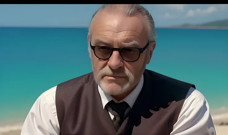 arafed man with glasses and a vest looking at something, sean connery as big boss, sean connery, movie screencap, sean connery a...