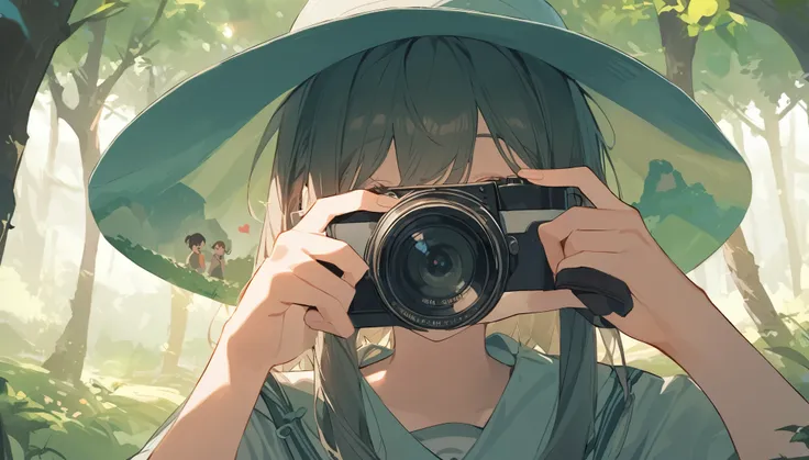 a high school girl taking photos of her friends and the natural scenery around her, everything feels like a precious treasure. s...