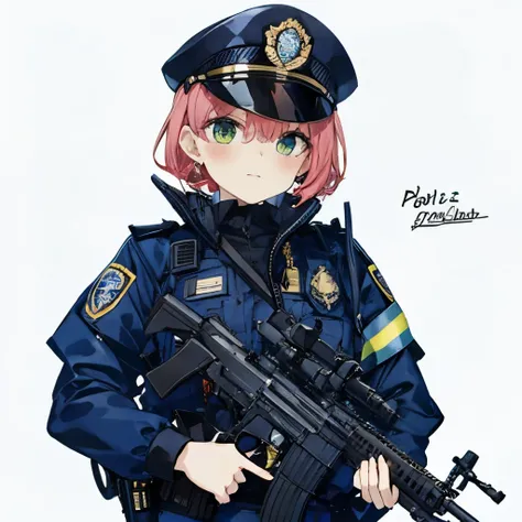 police cap, gun