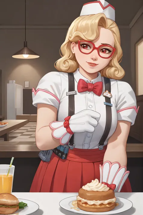 score_9, score_8_up, score_7_up, 1girl, sprinkles mei, mei (overwatch)  in a 50´s restaurant