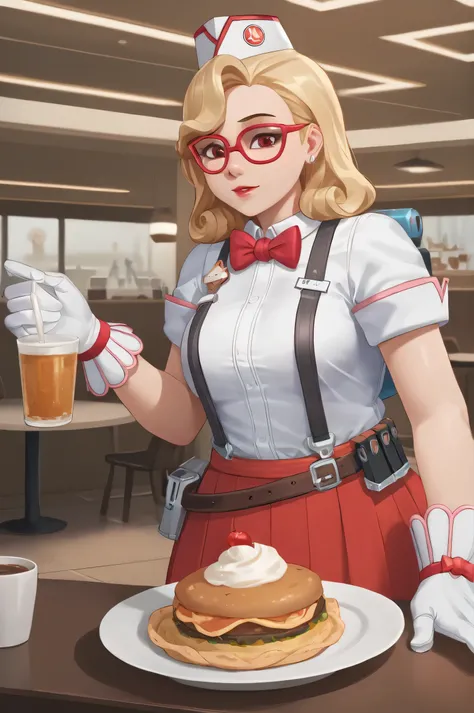 score_9, score_8_up, score_7_up, 1girl, sprinkles mei, mei (overwatch) in a 50´s restaurant