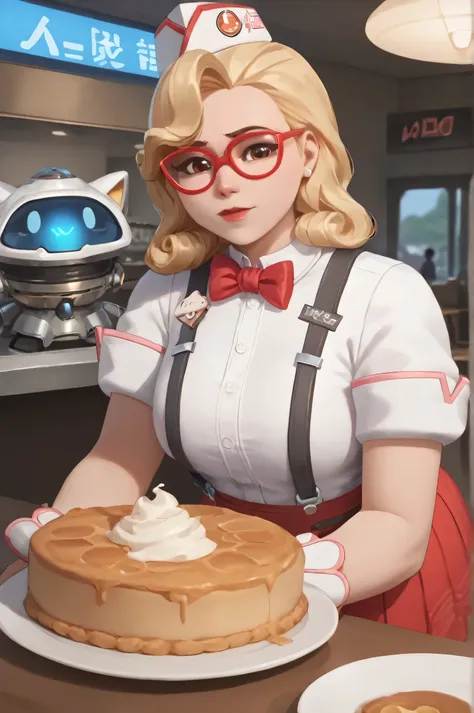 score_9, score_8_up, score_7_up, 1girl, sprinkles mei, mei (overwatch)  in a 50´s restaurant